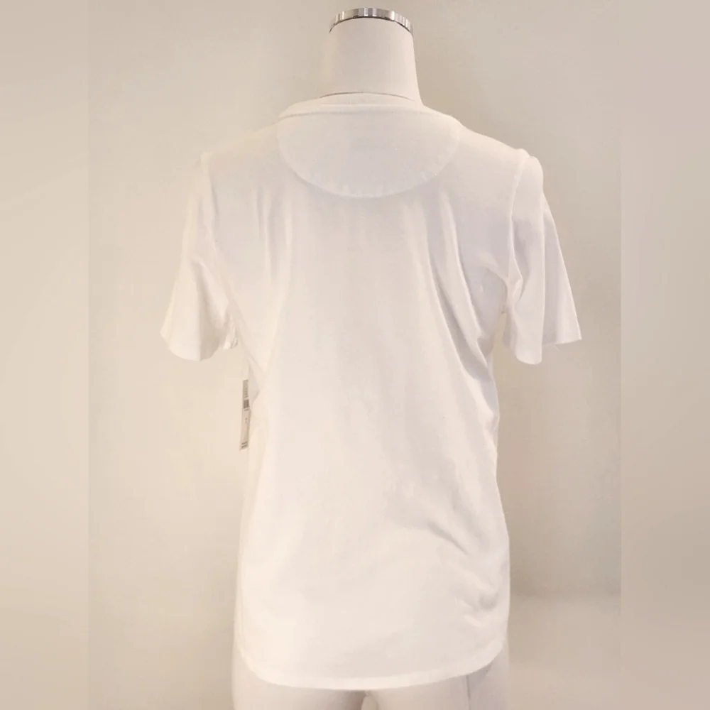 NWT || ANTHROPOLOGIE || Zebra Palm Tree graphic T, white/blue, sz S - Picture 5 of 7